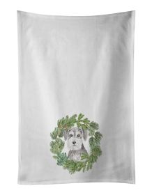 NEW Schnauzer Salt and Pepper Christmas Wreath Kitchen Towel Set of 2 White Dish Towels Decorative Bathroom Hand towel for Hand, Face, Hair, Yoga, Tea