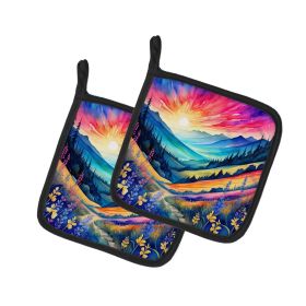 Colorful Annual Larkspur Pair of Pot Holders Kitchen Heat Resistant Pot Holders Sets Oven Hot Pads for Cooking Baking BBQ, 7 1/2 x 7 1/2