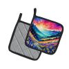 Colorful Annual Larkspur Pair of Pot Holders Kitchen Heat Resistant Pot Holders Sets Oven Hot Pads for Cooking Baking BBQ, 7 1/2 x 7 1/2