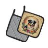 Australian Shepherd and Flowers Pair of Pot Holders Kitchen Heat Resistant Pot Holders Sets Oven Hot Pads for Cooking Baking BBQ, 7 1/2 x 7 1/2